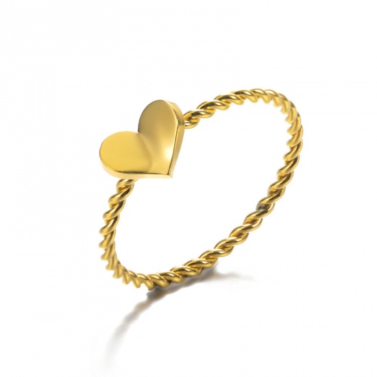 Picture of 304 Stainless Steel Valentine's Day Unadjustable Rings Gold Plated Braided Heart 17.3mm(US Size 7), 1 Piece