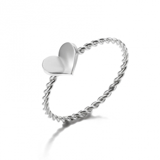 Picture of 304 Stainless Steel Valentine's Day Unadjustable Rings Silver Tone Braided Heart 16.5mm(US Size 6), 1 Piece