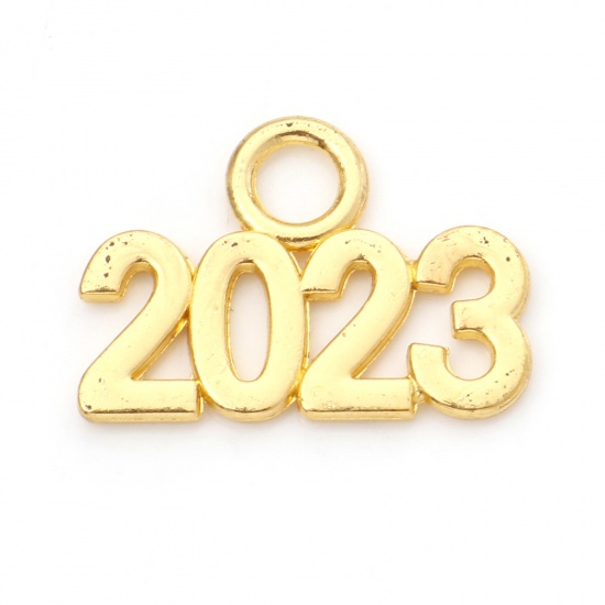 Immagine di Lega di Zinco Anno Charms Numero Oro Placcato Lettere " 2023 " 23mm x 16mm , 20 Pz