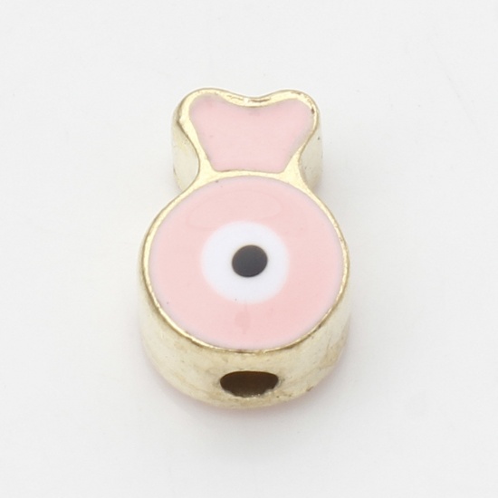 Picture of Zinc Based Alloy Religious Spacer Beads Gold Plated Orange Pink Fish Animal Evil Eye Enamel About 10mm x 7mm, Hole: Approx 1.6mm, 10 PCs