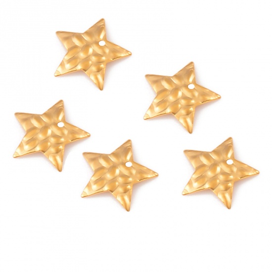 Picture of 304 Stainless Steel Hammered Charms Gold Plated Pentagram Star Texture 17mm x 16mm, 10 PCs