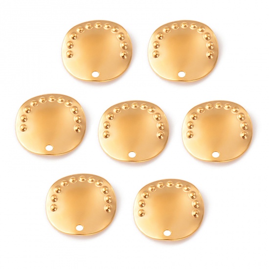Picture of 304 Stainless Steel Hammered Charms Gold Plated Round Dot 16mm x 16mm, 10 PCs