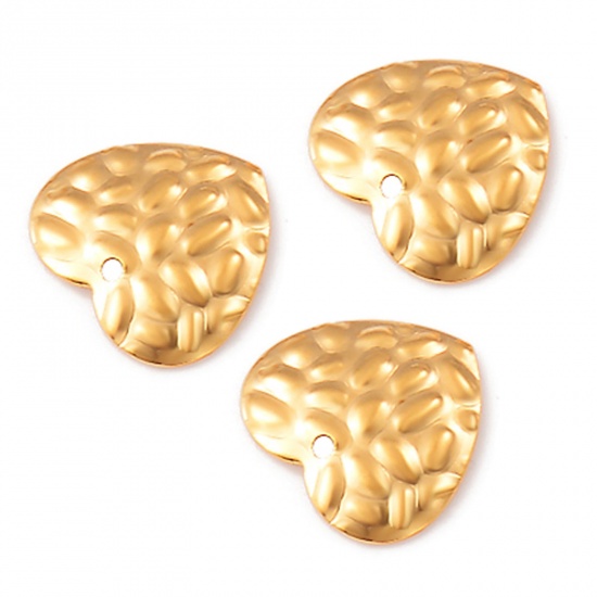 Picture of 304 Stainless Steel Hammered Charms Gold Plated Heart Texture 16mm x 15mm, 10 PCs