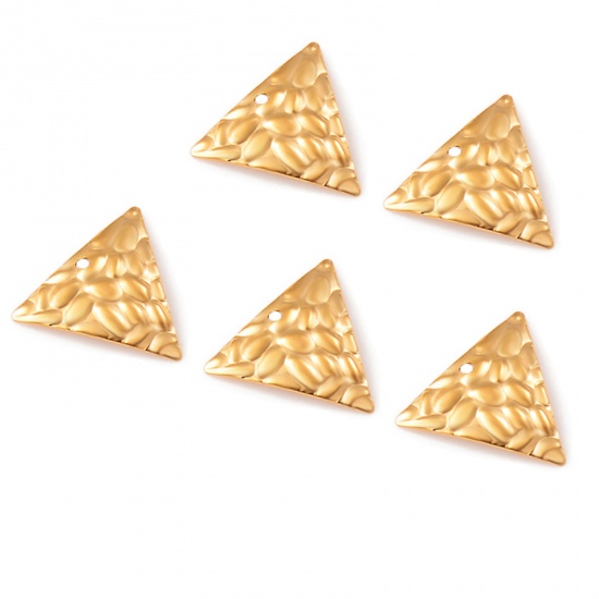 Picture of 304 Stainless Steel Hammered Charms Gold Plated Triangle Texture 17.5mm x 16mm, 10 PCs