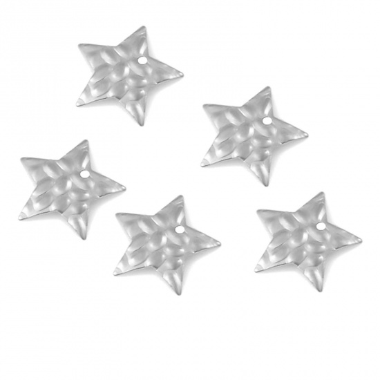 Picture of 304 Stainless Steel Hammered Charms Silver Tone Pentagram Star Texture 17mm x 16mm, 10 PCs