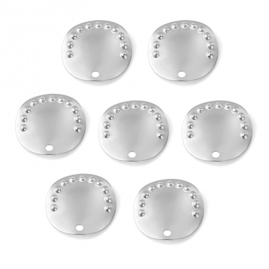 Picture of 304 Stainless Steel Hammered Charms Silver Tone Round Dot 16mm x 16mm, 10 PCs