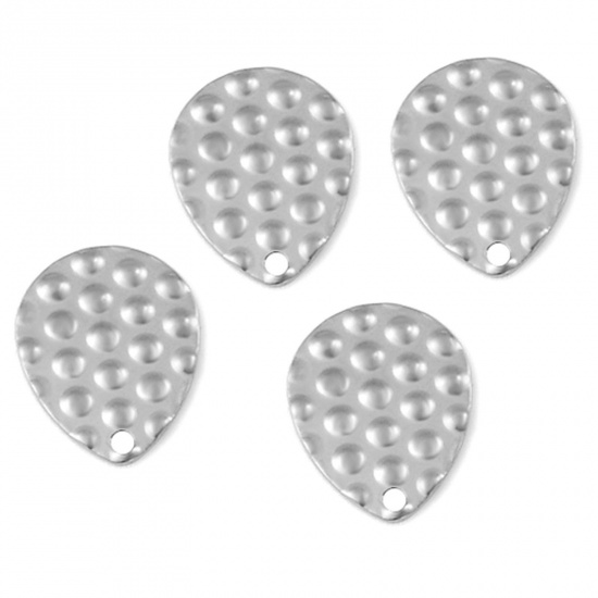Picture of 304 Stainless Steel Hammered Charms Silver Tone Drop Dot 18mm x 14mm, 10 PCs