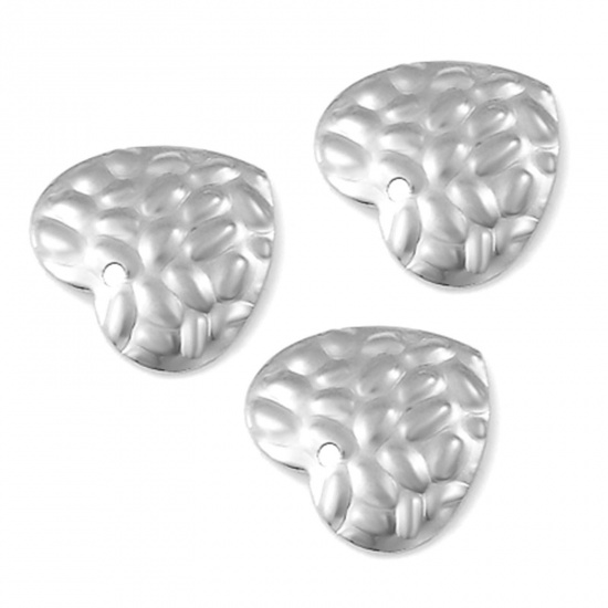 Picture of 304 Stainless Steel Hammered Charms Silver Tone Heart Texture 16mm x 15mm, 10 PCs
