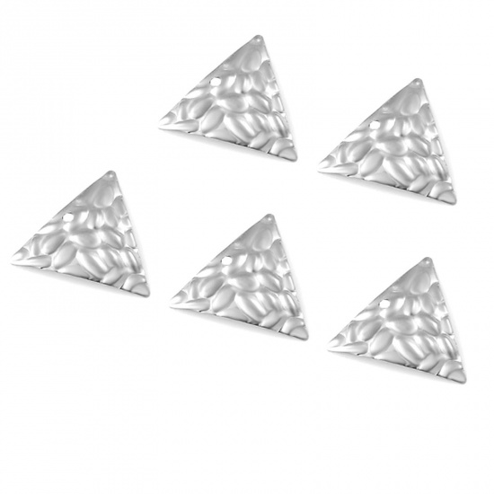 Picture of 304 Stainless Steel Hammered Charms Silver Tone Triangle Texture 17.5mm x 16mm, 10 PCs