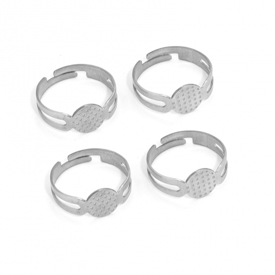 Picture of 304 Stainless Steel Adjustable Rings Silver Tone Round Glue On (Fits 8mm Dia.) 17.3mm(US Size 7), 20 PCs