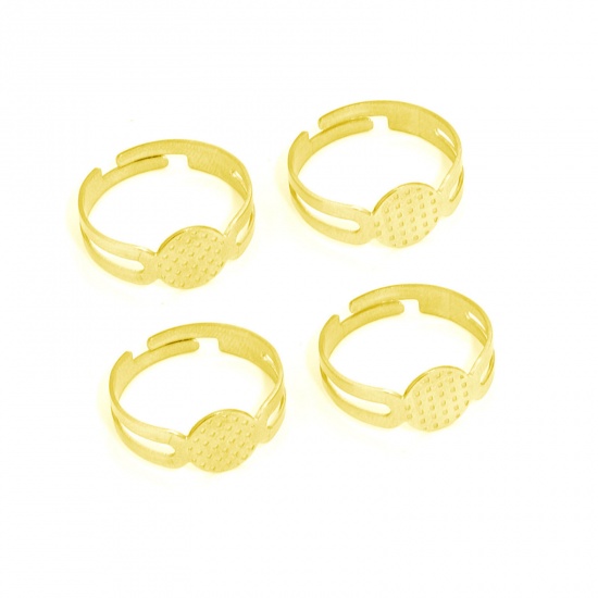 Picture of 304 Stainless Steel Adjustable Rings Gold Plated Round Glue On (Fits 8mm Dia.) 17.3mm(US Size 7), 20 PCs