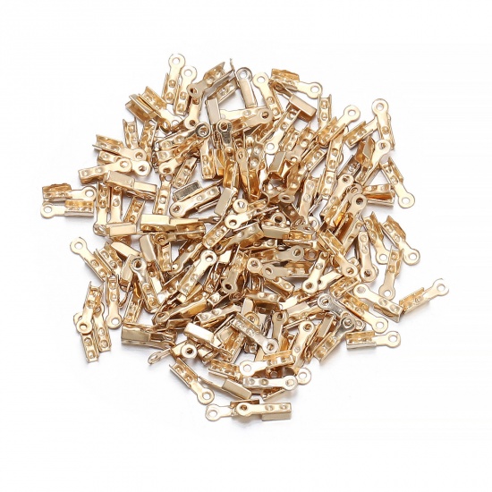 Picture of Iron Based Alloy Cord End Crimp Caps Rectangle KC Gold Plated Dot (Fits 1.2mm Cord) 8mm x 2.5mm, 200 PCs