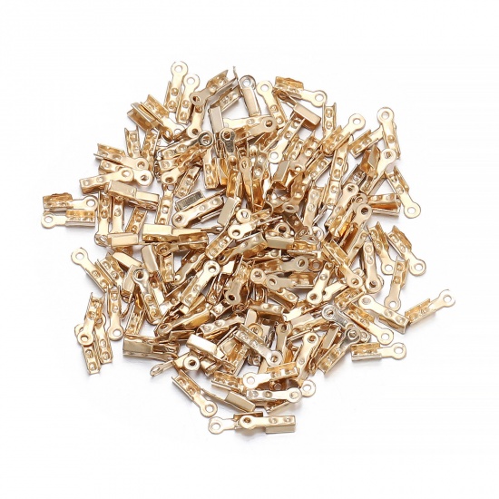 Picture of Iron Based Alloy Cord End Crimp Caps Rectangle KC Gold Plated Dot (Fits 2.5mm Cord) 10mm x 3mm, 200 PCs
