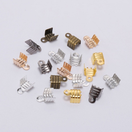 Picture of Iron Based Alloy Cord End Crimp Caps Rectangle At Random Mixed Stripe (Fits 2.5mm Cord) 6mm x 3mm, 200 PCs