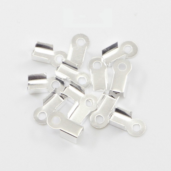 Picture of Iron Based Alloy Cord End Crimp Caps Rectangle Silver Plated (Fits 2.5mm Cord) 6mm x 3mm, 200 PCs