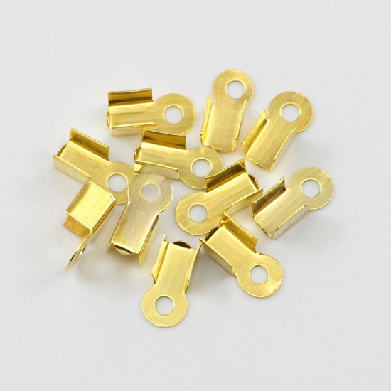 Picture of Iron Based Alloy Cord End Crimp Caps Rectangle Gold Plated (Fits 2.5mm Cord) 6mm x 3mm, 200 PCs