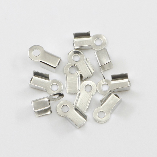 Picture of Iron Based Alloy Cord End Crimp Caps Rectangle Silver Tone (Fits 2.5mm Cord) 6mm x 3mm, 200 PCs