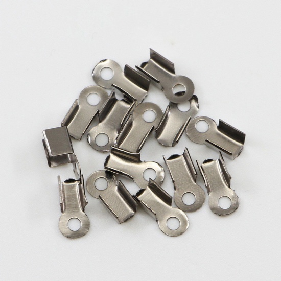 Picture of Iron Based Alloy Cord End Crimp Caps Rectangle Gunmetal (Fits 2.5mm Cord) 6mm x 3mm, 200 PCs