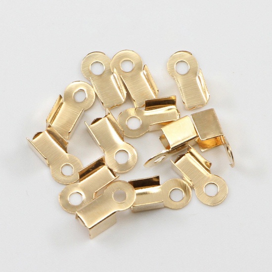 Picture of Iron Based Alloy Cord End Crimp Caps Rectangle KC Gold Plated (Fits 2.5mm Cord) 6mm x 3mm, 200 PCs