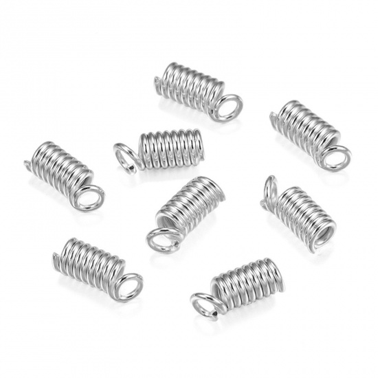 Picture of Iron Based Alloy Cord End Caps Spring Silver Plated (Fits 1.8mm( 1/8") Cord) 7mm x 3mm, 100 PCs