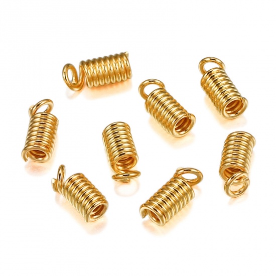 Picture of Iron Based Alloy Cord End Caps Spring Gold Plated (Fits 1.8mm( 1/8") Cord) 7mm x 3mm, 100 PCs