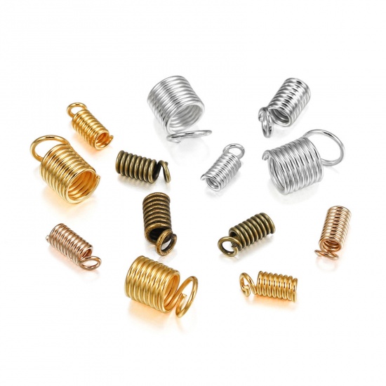 Picture of Iron Based Alloy Cord End Caps Spring At Random Mixed (Fits 3.5mm( 1/8") Cord) 9mm x 5mm, 100 PCs