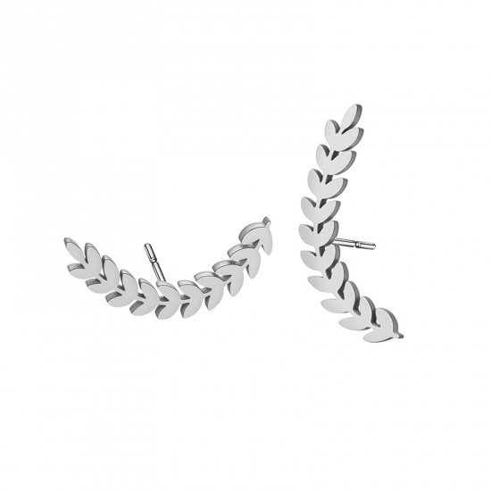 Immagine di 304 Acciaio Inossidabile Orecchini a Perno Tono Argento Spiga di Grano 20.9mm x 9.7mm, Posta / Filo Dimensione: (20 misura), 1 Paio