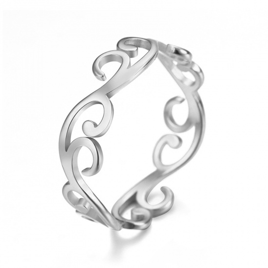 Picture of 304 Stainless Steel Unadjustable Rings Silver Tone Vine Hollow 18.1mm(US Size 8), 1 Piece
