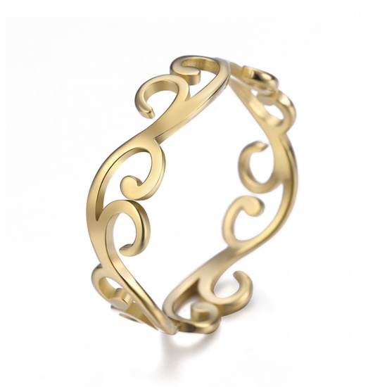 Picture of 304 Stainless Steel Unadjustable Rings 18K Gold Color Vine Hollow 17.3mm(US Size 7), 1 Piece