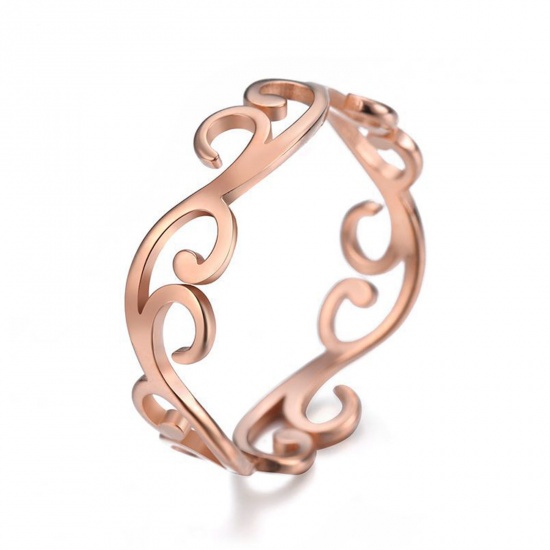 Picture of 304 Stainless Steel Unadjustable Rings Rose Gold Vine Hollow 17.3mm(US Size 7), 1 Piece