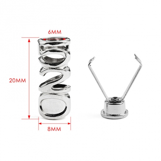 Picture of Alloy Cord Lock Stopper Sweater Shoelace Rope Buckle Pendant Clothing Accessories Number Silver Tone 20mm x 8mm, 10 Sets