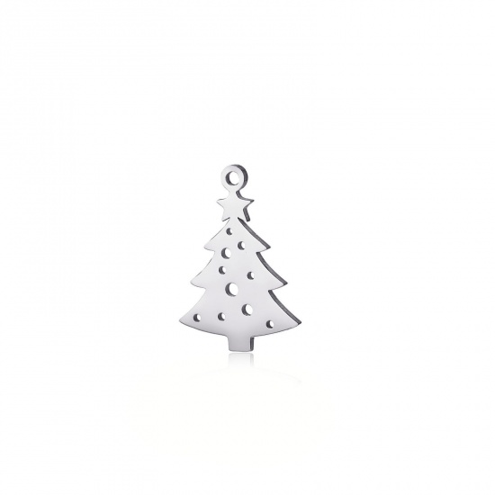 Imagen de 304 Acero Inoxidable Colgantes Charms Árbol de Navidad Tono de Plata Hueco 20mm x 15mm, 5 Unidades