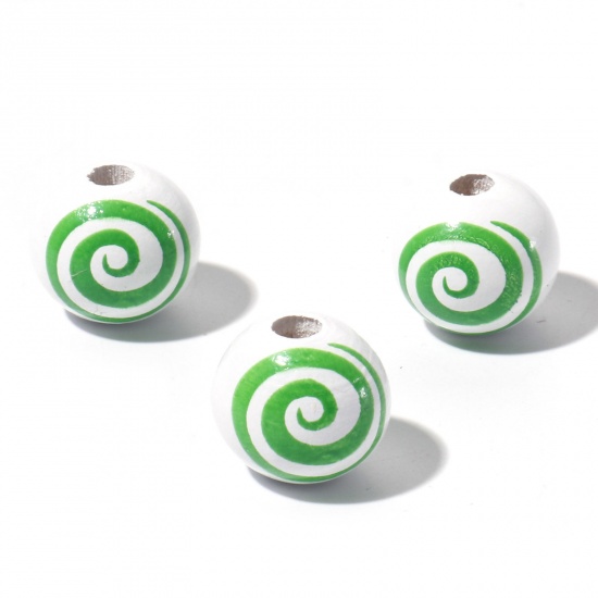 Picture of Wood Christmas Spacer Beads Round Green Spiral About 16mm Dia., Hole: Approx 3.5mm, 10 PCs