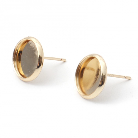 Picture of Copper Ear Post Stud Earrings (With Sterling Silver Ear Post) 14K Gold Color Round Cabochon Settings (Fits 10mm Dia.) 12mm Dia., Post/ Wire Size: (21 gauge), 2 PCs