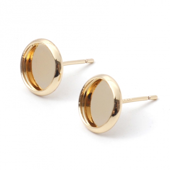 Picture of Copper Ear Post Stud Earrings (With Sterling Silver Ear Post) 14K Gold Color Round Cabochon Settings (Fits 8mm Dia.) 10mm Dia., Post/ Wire Size: (21 gauge), 2 PCs