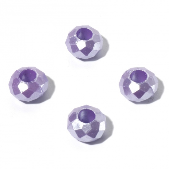 Picture of Acrylic European Style Large Hole Charm Beads Purple Round Faceted 12mm Dia., Hole: Approx 4.6mm, 100 PCs