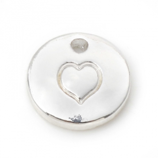 Picture of Zinc Based Alloy Valentine's Day Charms Silver Plated Round Heart 10mm Dia., 10 PCs