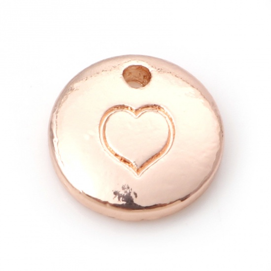 Picture of Zinc Based Alloy Valentine's Day Charms Rose Gold Round Heart 10mm Dia., 10 PCs