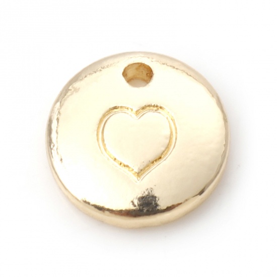 Picture of Zinc Based Alloy Valentine's Day Charms Gold Plated Round Heart 10mm Dia., 10 PCs