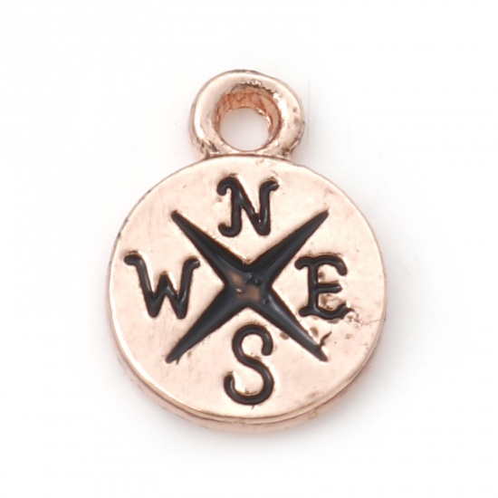 Picture of Zinc Based Alloy Travel Charms Antique Rose Gold Round Compass 11.5mm x 8mm, 10 PCs