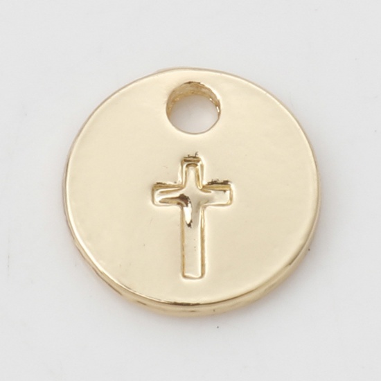 Picture of Zinc Based Alloy Religious Charms Gold Plated Round Cross 10mm Dia., 10 PCs