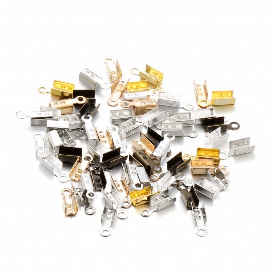 Picture of Iron Based Alloy Cord End Crimp Caps Rectangle At Random Mixed Dot (Fits 2.5mm Cord) 10mm x 3mm, 200 PCs