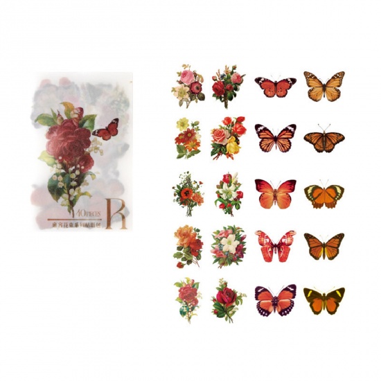 Immagine di PET Insetto DIY Decorazione Di Scrapbook Adesivi Rosso Farfalla Fiore 6cm x 4cm, 1 Serie ( 40 Pz/Serie)