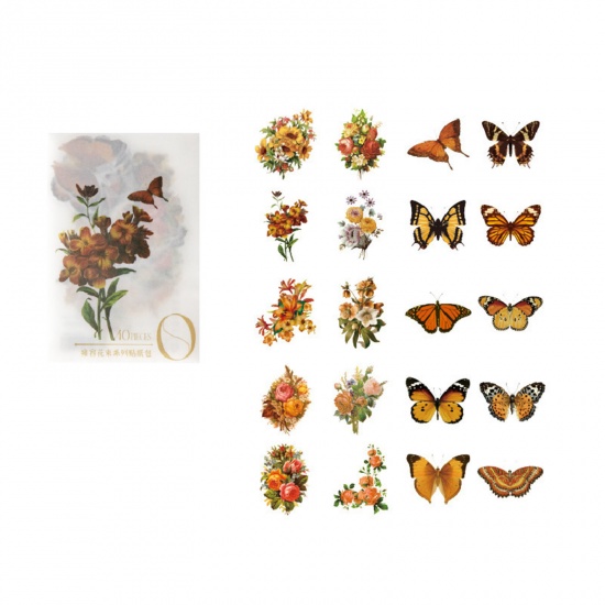 Immagine di PET Insetto DIY Decorazione Di Scrapbook Adesivi Arancione Farfalla Fiore 6cm x 4cm, 1 Serie ( 40 Pz/Serie)