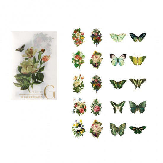 Immagine di PET Insetto DIY Decorazione Di Scrapbook Adesivi Verde Farfalla Fiore 6cm x 4cm, 1 Serie ( 40 Pz/Serie)