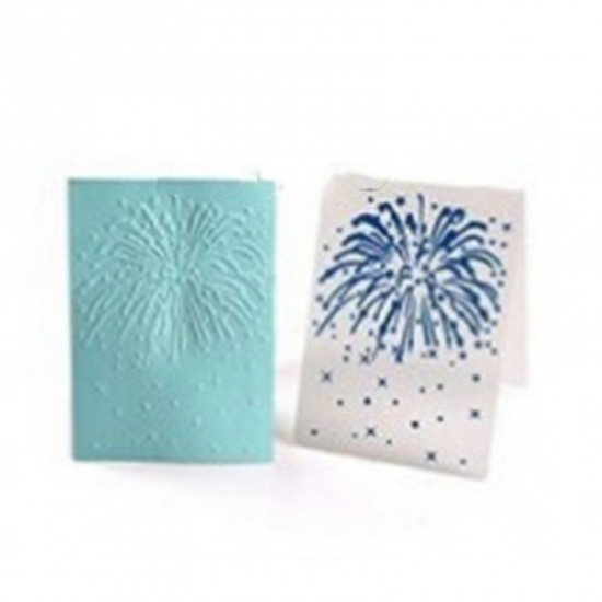 Picture of Plastic Embossing Folders Template Rectangle White Fireworks Pattern 14.8cm x 10.5cm, 1 Piece