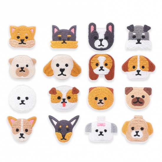Picture of Polyester Embroidery Iron On Patches Appliques (With Glue Back) DIY Sewing Craft Clothing Decoration Multicolor Animal Dog 1 Set ( 16 PCs/Set)