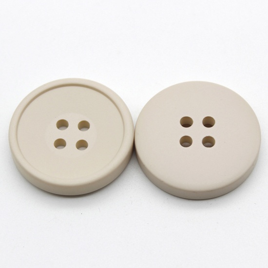 Picture of Resin Sewing Buttons Scrapbooking 4 Holes Round Apricot Beige 21mm Dia, 10 PCs