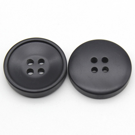 Picture of Resin Sewing Buttons Scrapbooking 4 Holes Round Black 25mm Dia, 10 PCs
