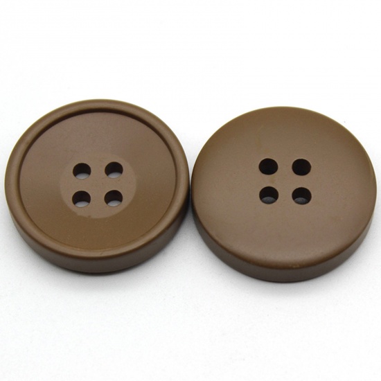 Picture of Resin Sewing Buttons Scrapbooking 4 Holes Round Khaki 21mm Dia, 10 PCs